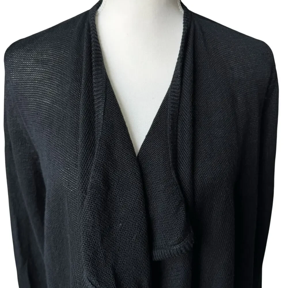 TALBOTS Black Linen Sweater Open Front Cardigan Womens M Summer Layering
